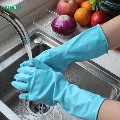 Cotton Flocklined Latex Household Rubber Gloves Durable Excellent  Strength