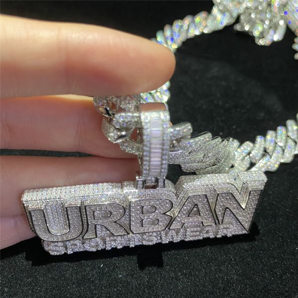 925 silver iced out cuban link chain Custom logo pendant hiphop jewelry for Rap star