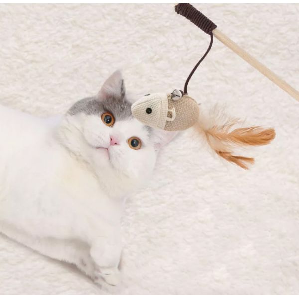 M Size Cat Teaser Wand Cute Wood Cat Feather Wand OEM ODM Cat Teaser Stick