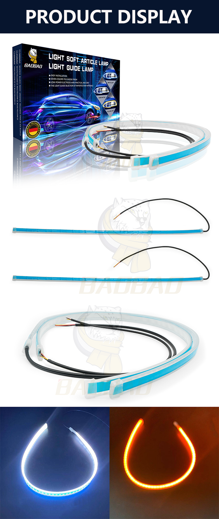 12V 24V White Yellow LED Strip Light Running Lamps for Universal Car Decorative Light