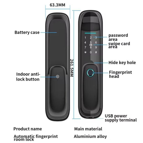 Smart Electronic Lock Fingerprint Durable Eco-Friendly Anti-Theft Design 5050 Body Aluminum Alloy Tuya Compatible Password