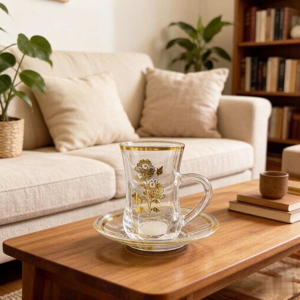 Top Mouth Diameter 54MM Clear Glass Tea Cup Set 6pcs Turkish Cups 6pcs Saucers