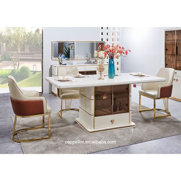 White Modern Luxury Dining Table Set 6 Seater Wood Dining Room Furniture Complete Home Wooden Frame Dining Table Set 4 Chairs