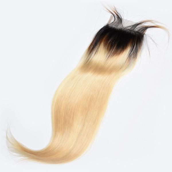 4x4 Brazilian Hair Lace Closure Straight 1b/613 Color 9a Grade 100% Pure Human Hair