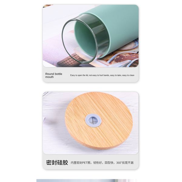 Spill Proof 500ml Colorful  Outdoor Travel Glass Water Bottle With Straw Bamboo Lid Water Bottle Lightweight For Home OfficeCustomized Acceptable