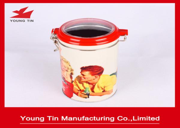 0.23 MM Cylinder Coffee Powder Packaging Metal Tin Boxes With Clear PET Window