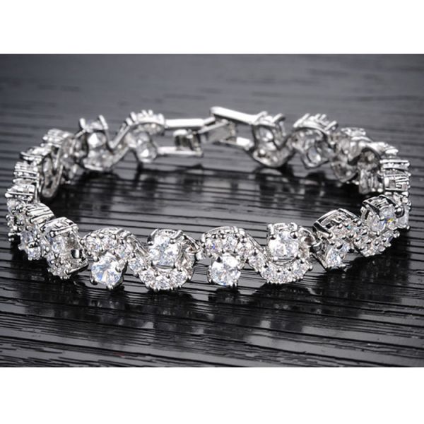 Platinum Plated Clear Cubic Zirconia Tennis Bracelet for Women Jewelry (JDS931WHITE)