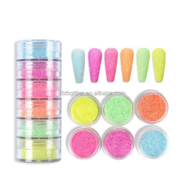 Polyester Glitter Heart Neon Phosphor Powder Nail Glitter Powder Manufactures Nails Chrome with PET and PET