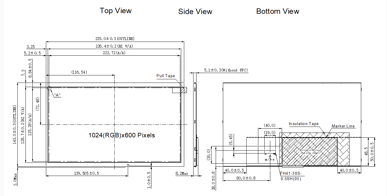 10.1 Inch TN WS TFT Industrial LCD Display 1024x600 MIPI Interface CTP Touch Screen
