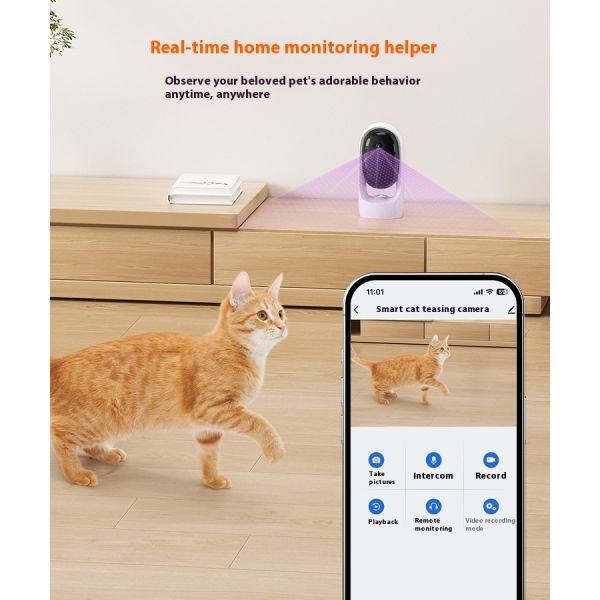 WiFi APP Remote Control Pet Camera Night Vision Motion Detection Alerts Eco-Friendly Flying Discs Interactive Cat Laser Toy for