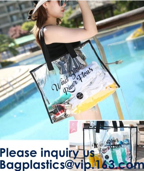 PVC, Nylon, slider closure Stadium Bag, Clear tote Bag, Beach Bag Handbag, Travel & Gym Zippered Tote Bags