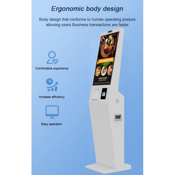 32 inch Indoor Advertising Playing Equipment Floor Standing Food Ordering Kiosk With Lcd Touch Screen