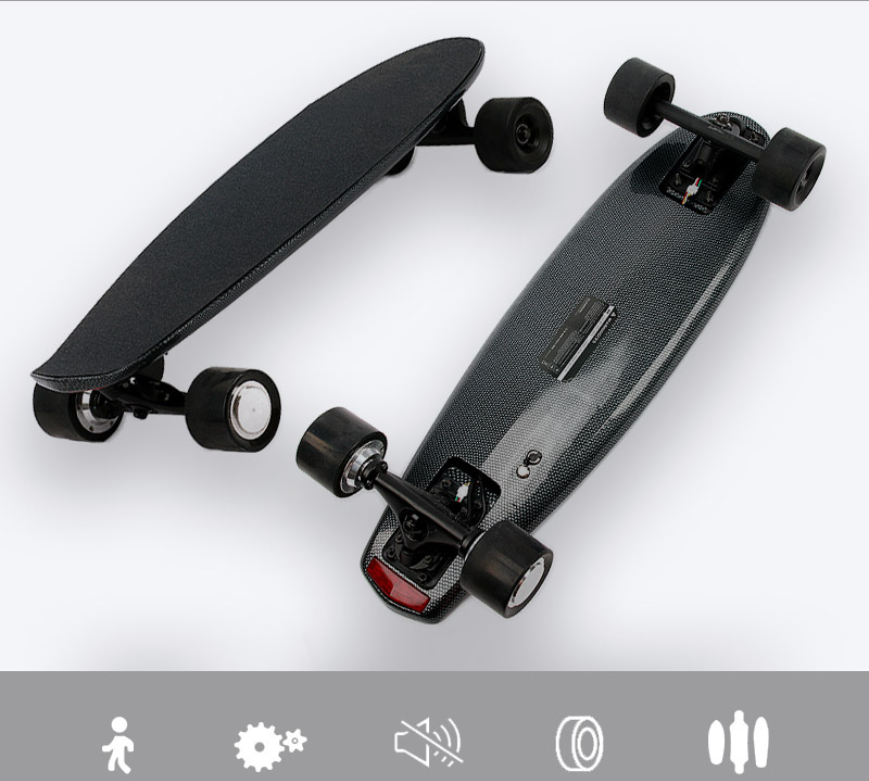 Black Long Range Electric Skateboard Built In Safety Lights Grass Fiber Board