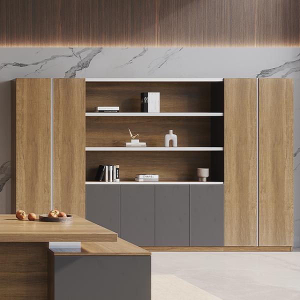 Gabinete trasero de oficina grande con diseño de borde de aleación de aluminio, exhibición de libros, gabinete trasero de oficina independiente