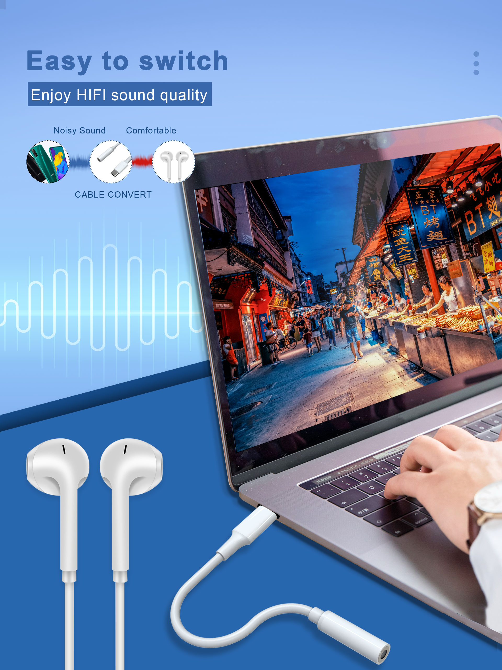 Белый тип тип кабеля c Usb OCC 10-13cm c аудио к наушникам Джек 3.5mm
