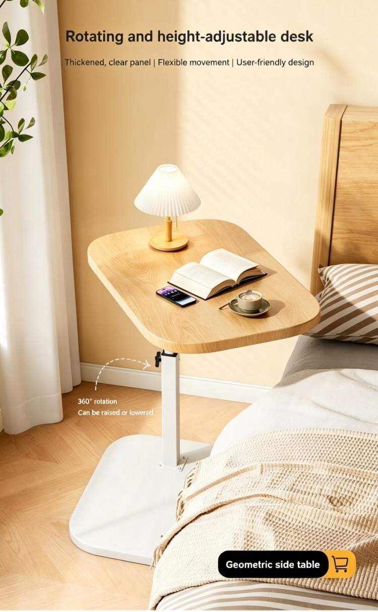 Portable TV Tray Table Adjustable Height 360° Swivel Living Room Home Houseware