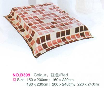 Red Checkered Raschel Fleece Blanket Wrapping With Matched Color Fabric