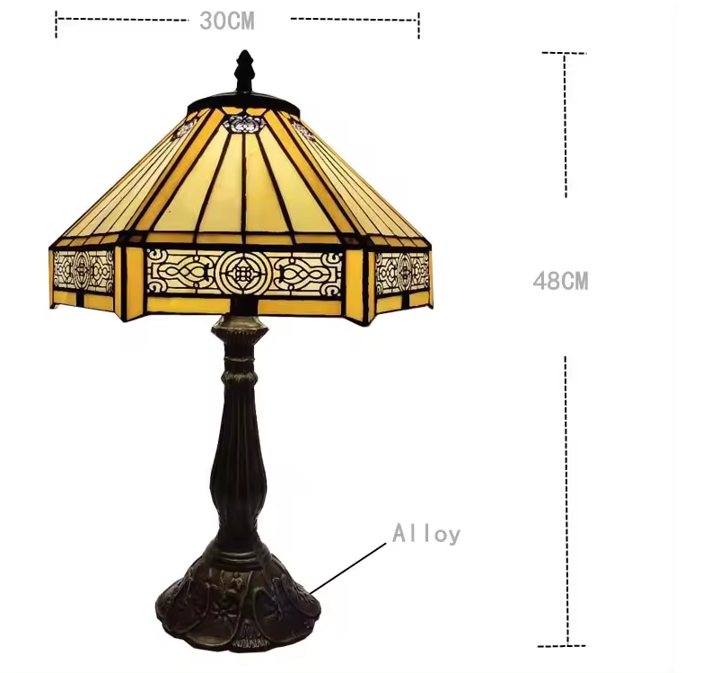 30cm Hexagon Study Retro Warm Bed Room House Handcrafted Decorative Lamp Stained Art Turkish Glass Luxury Table Lamp