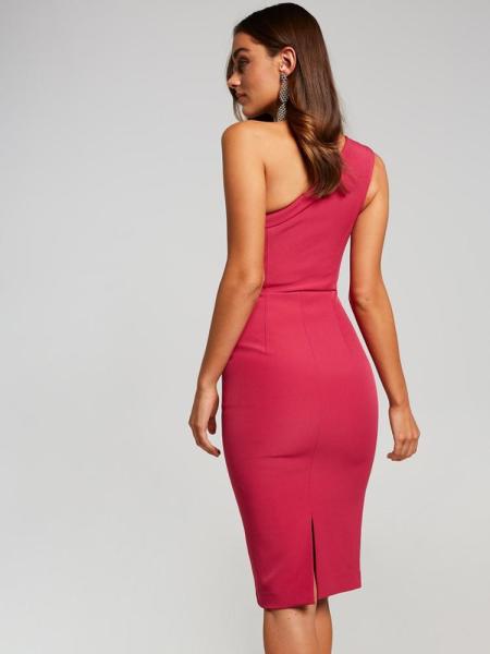 custom made plain pink one shoulder beautiful girl sexy bodycon party dress