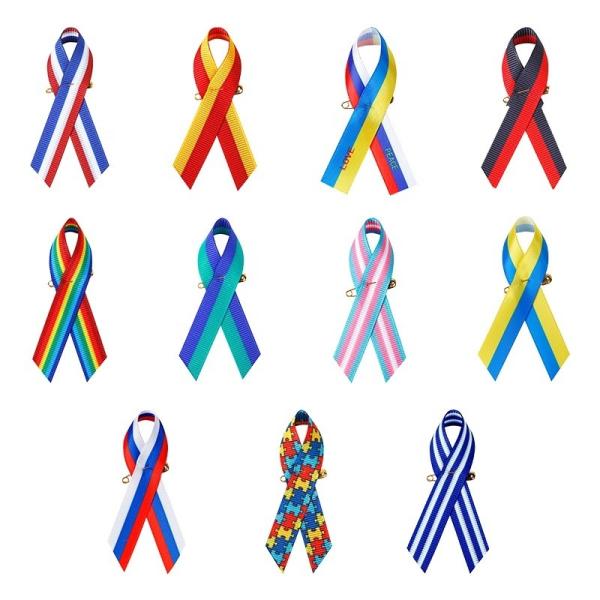 Faixa de conscientização personalizada da MSD Love Peace Ribbon com impressão da bandeira russa e pin de segurança