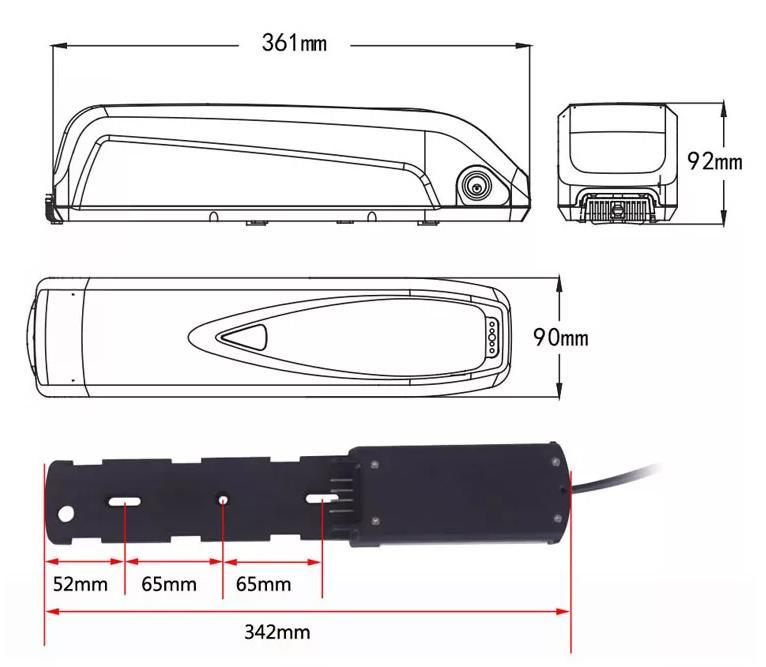 UL сертифицированная аккумуляторная батарея Hailong 36V 48V 52V 374WH 410WH