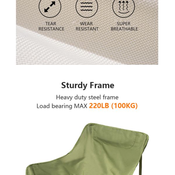 100 kg Capacidad silla de acampar plegable de metal 60x50x66cm