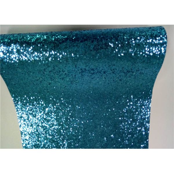 Light Blue Glitter Wallpaper Fabric , PU Fabric Backing Glitter Sparkle Fabric