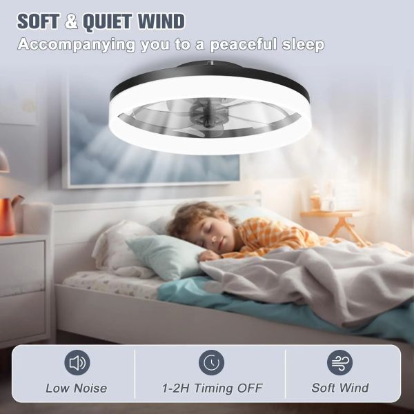 Bedroom Decor Ventilator Lamp Air Invisible Blades Retractable Smart Ceiling Fan with Lights(WH-CLL-70)