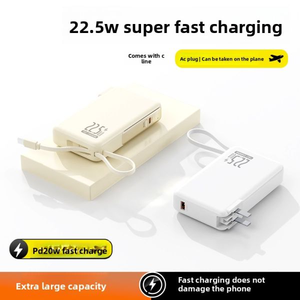 Ultra Thin AC Plug Power Bank 10000mAh 22.5W Fast Charging With Cable