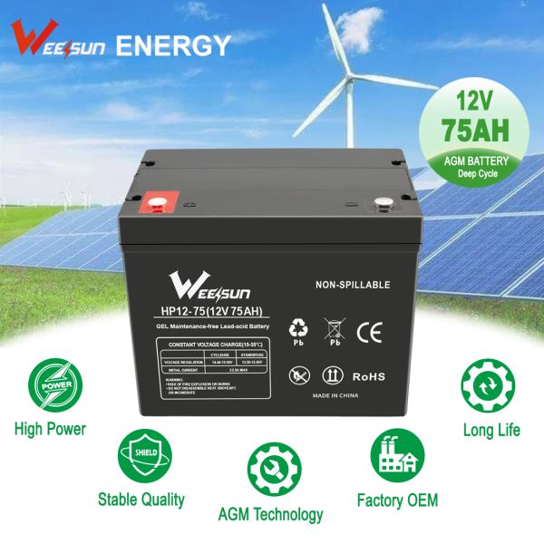 UPS 12v 75ah Lead Acid Battery 6fm75 Solar Panel Back Up Battery