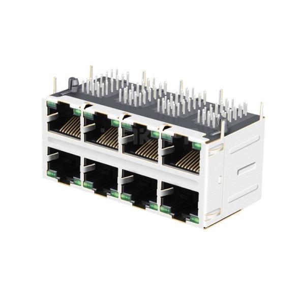 LPJ47403AWNL 10/100 Base-T 2X4 Port Ethernet RJ45 Jacks Tab Up Green/Green LED