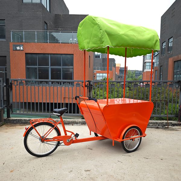 Mobile Tricycle Food Trolley Multifunctional Street Vending Bike Cart with Umbrella