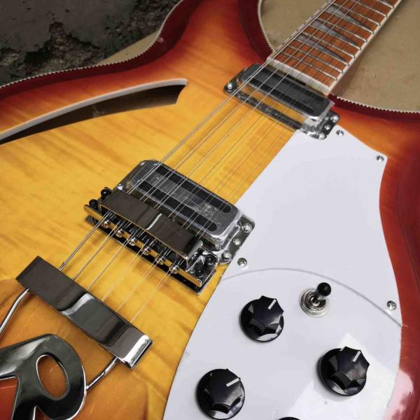 Custom Flamed Maple Top Ricken 381 Style 6/12 String Electric Guitar in Cherry Burst Color