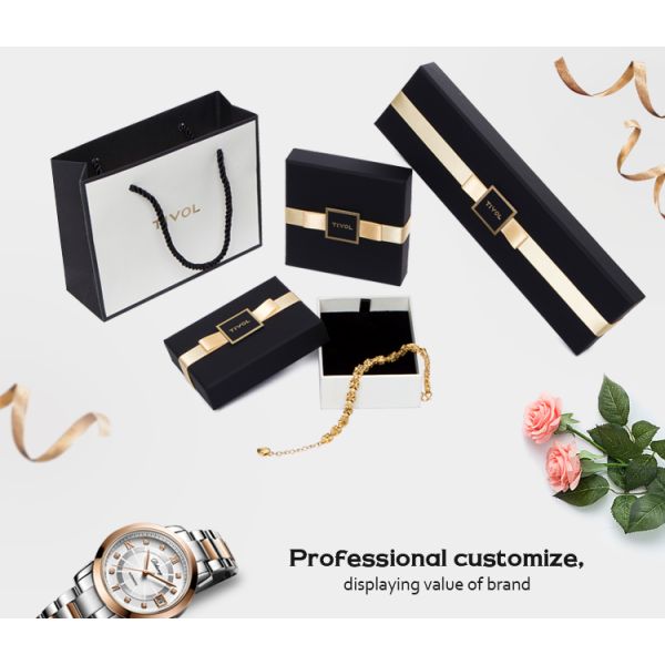 Small Decorative Black Jewellry Box , Earring Necklace Bracelet Storage Box With Velvet Inner Cushion