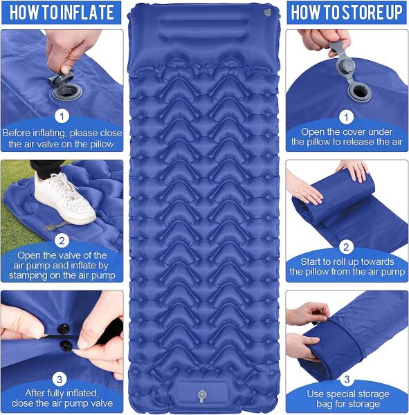 Inflatable Sleeping Pad for Camping, Extra Thickness 3.9 Inch Camping Pad with Pillow, Quick Inflation by Stamping