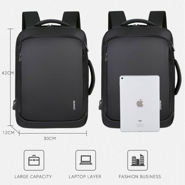 BSCI Business Laptop Backpack 15.6 Inch USB Charging Leather Computer Bag 1000g