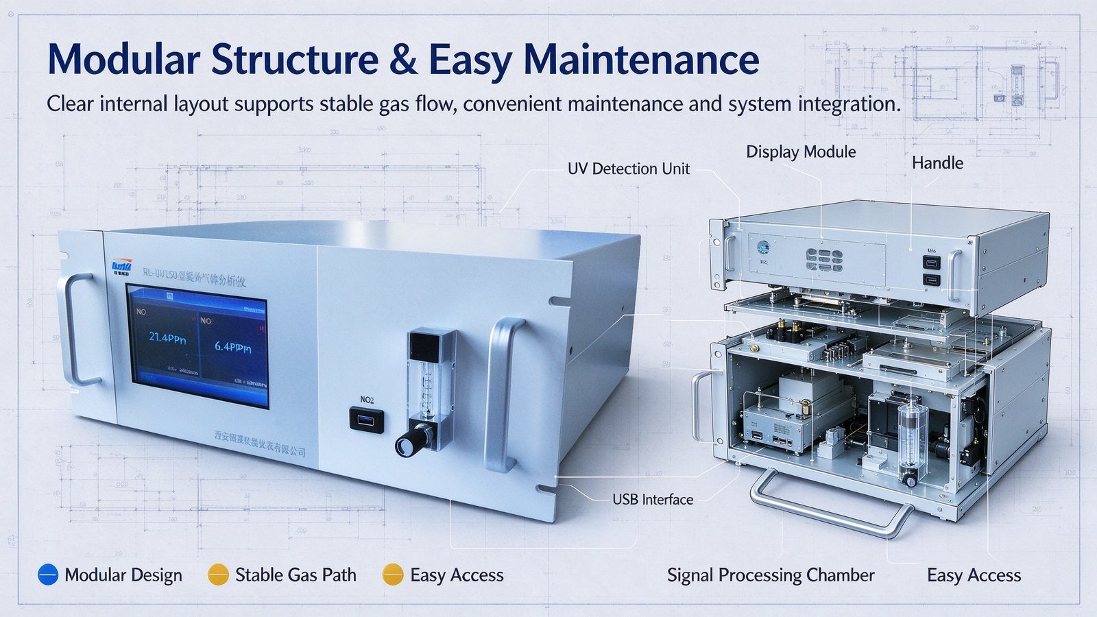 High Accuracy Industrial UV Gas Detector Multi Component UV-DOAS Gas Analyzer