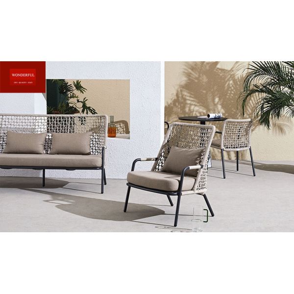 Modern Style Patio Rope Sofa Outdoor Furniture Hotel 2 Seater Aluminium Outdoor Sofa for Courtyard