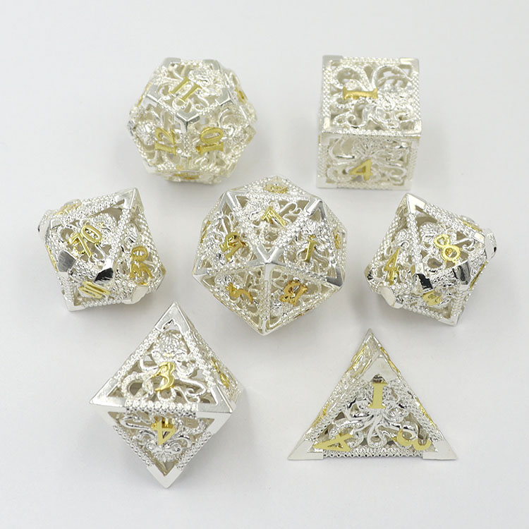 Customized Color Copper Material Metal Hollow Dice 7-Dice Set for DND RPG Games