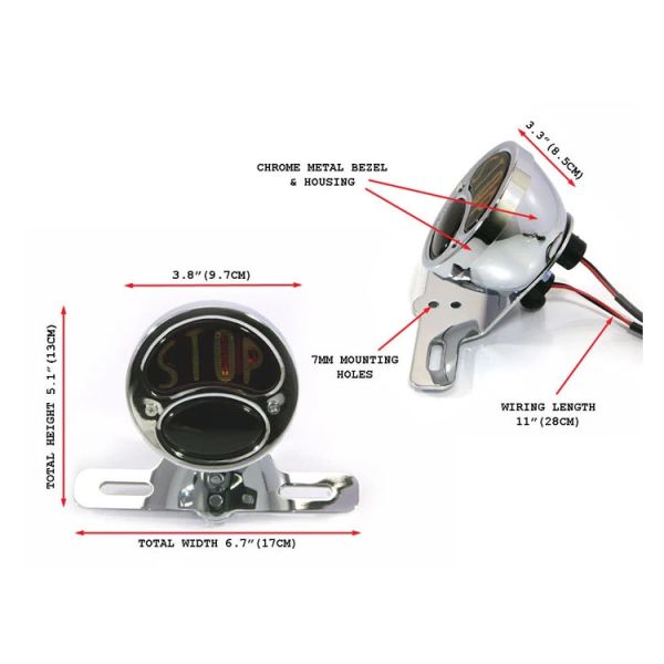 Vintage Retro Chrome Brake Running Light LED with 12V Motorcycle Tail in Red/White