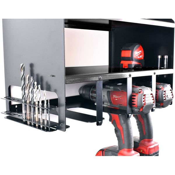 Organizador de herramientas de garaje de estilo vintage con almacenamiento y carga montado en la pared