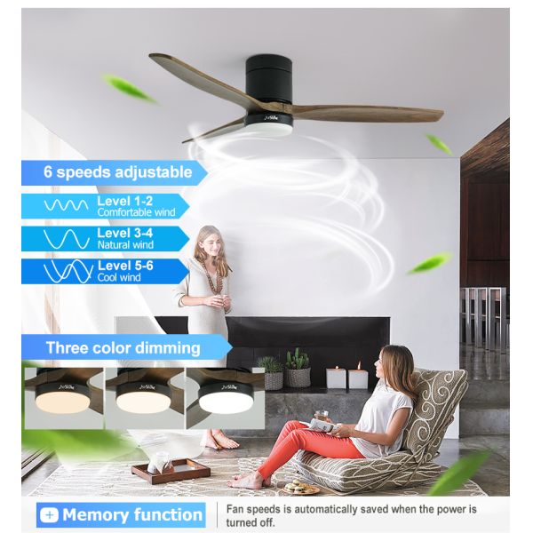 Modern Design Home Office 52 polegadas de lâmina de madeira Dimmable LED ventilador de teto com controle remoto