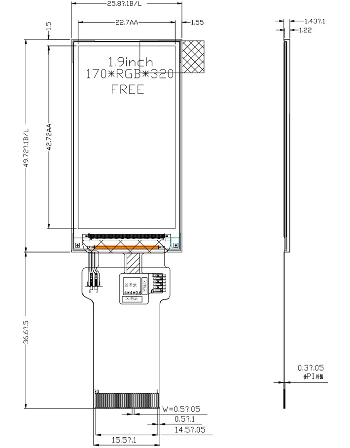 1.9 Inch 170x320 Resolution TFT LCD Display with SPI RGB Interface and IPS Full Viewing Angle