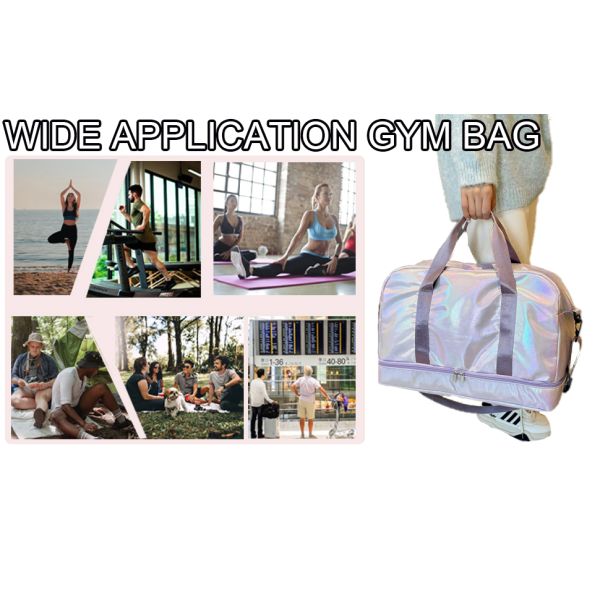 Holographic Shimmering Gym Duffle Bag With Shoes Compartment & Wet Pocket, Women Weekend Overnight Travel Bag Gymnastic Dance Bag For Girl