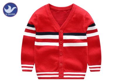 Red V Neck Boys Cardigan Sweater Children Cotton Knitted Outwear For Spring / Autumn