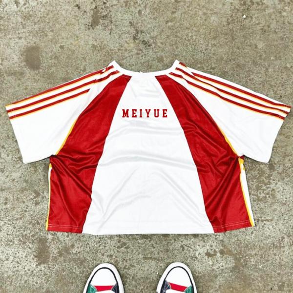 Vêtements de rue Jersey personnalisés Vintage graphique Sublimation Polyester américain Retro Soccer Couleur Blocs Rayés Boxy Fit T-shirts pour hommes