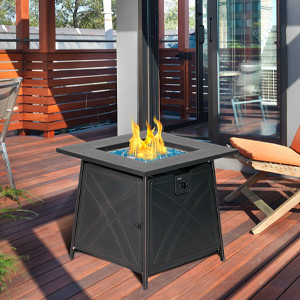 28 Inch 50000 Btu Propane Gas Fire Pit Square Outdoor For Deck Porch