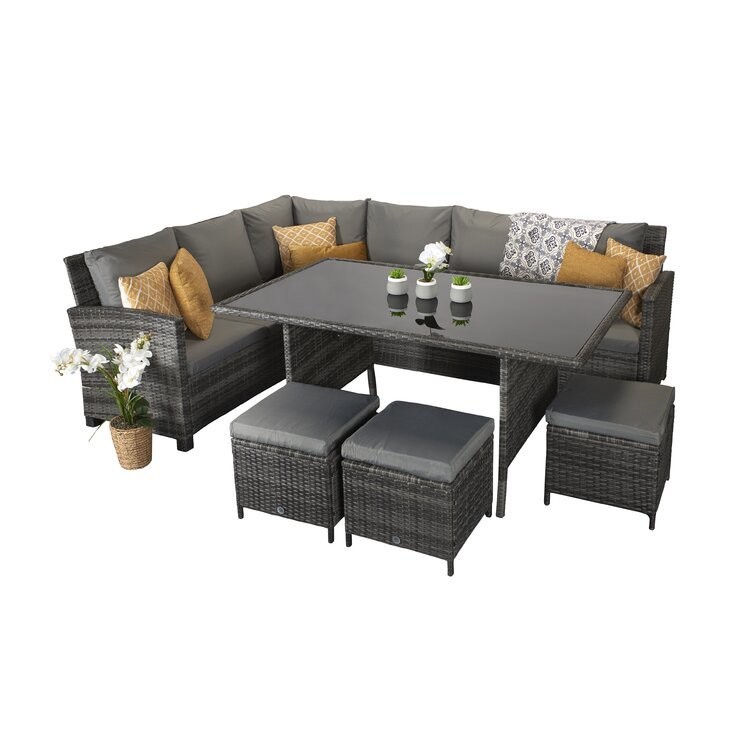 Leisure Outdoor AJUNION 9 Seating PE Rattan Garden Dining Furniture Set with Cushions