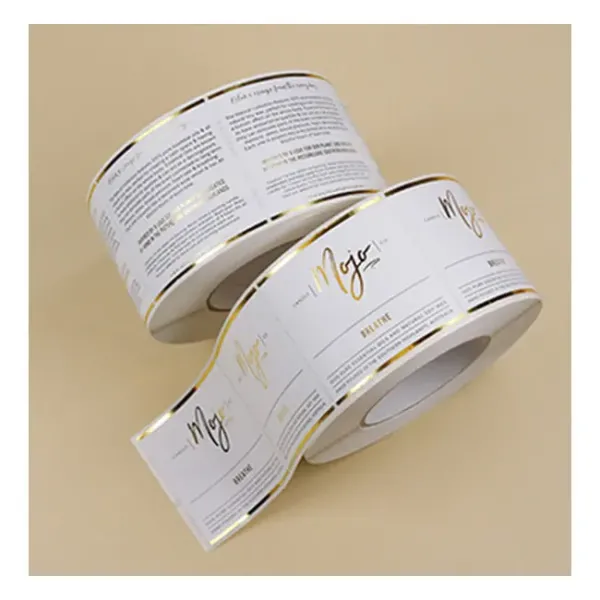 White Black Cosmetic Bottle Labels Adhesive Roll Gold Foil Vinyl Paper