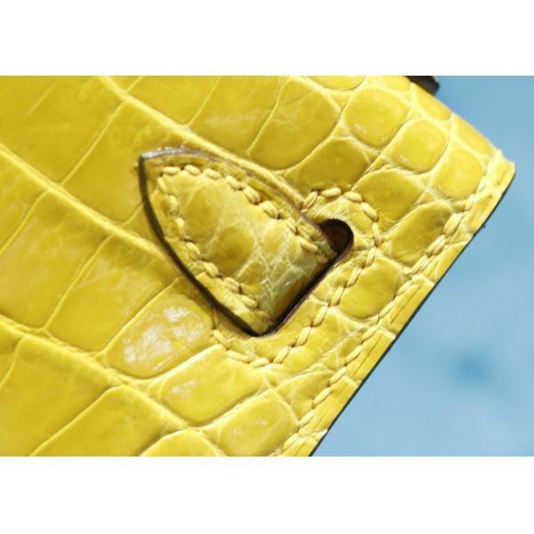 Womens Handhold Yellow 22cm Crocodile Skin Bag With Square Shape